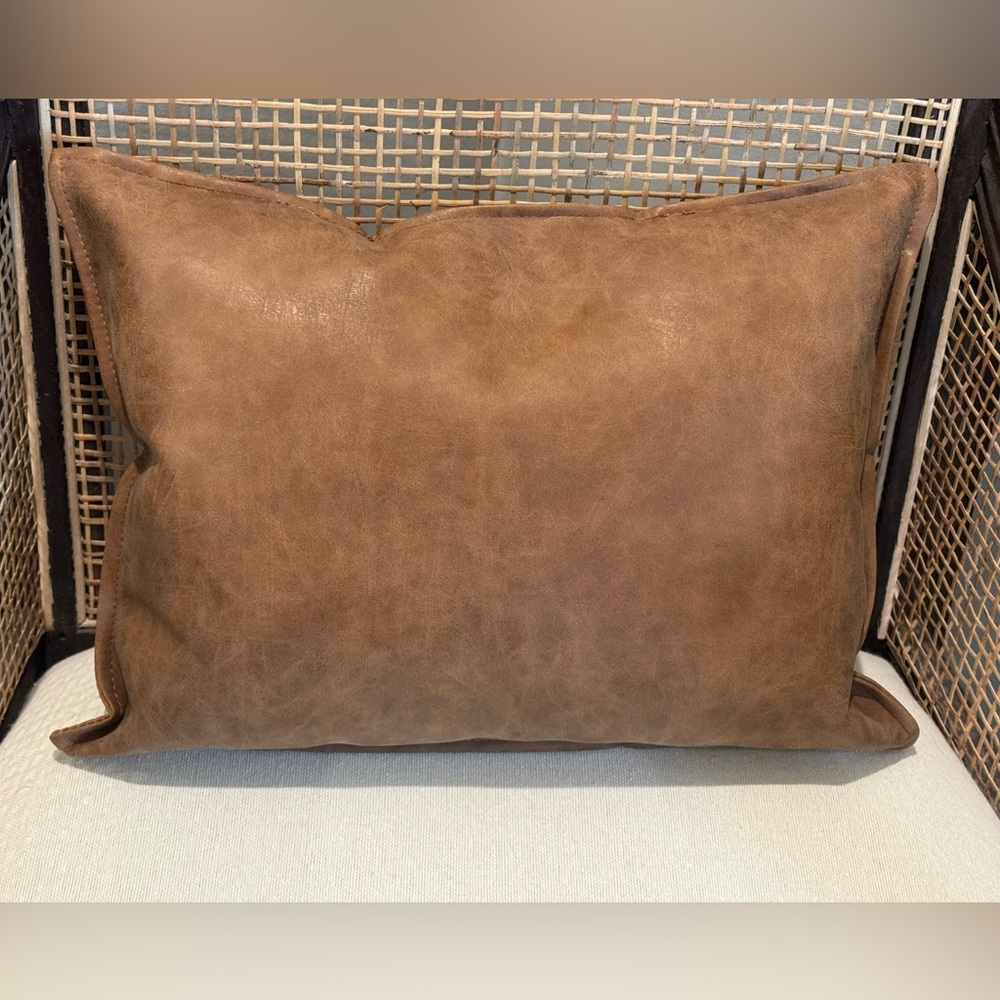 Small Brown Faux Leather Lumbar Accent Pillow